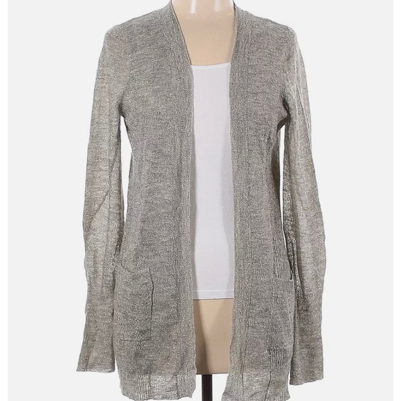 J. Crew silver gray Lurex metallic lightweight sheer cardigan size M - Picture 2 of 7